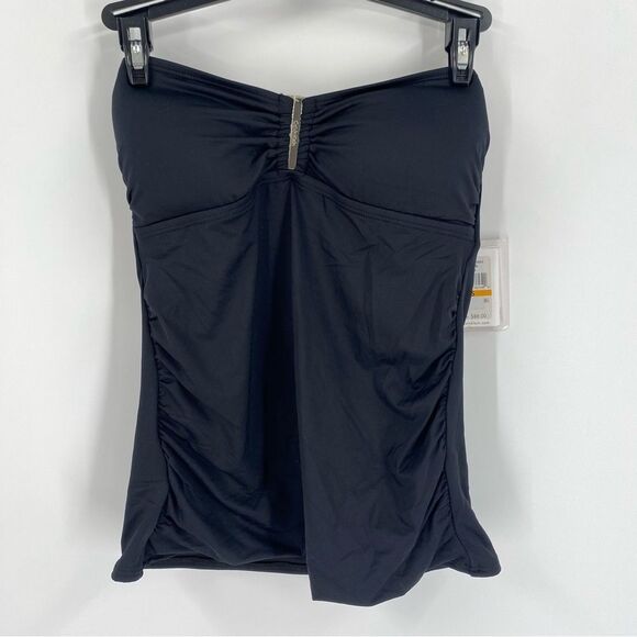 Calvin Klein Women's Solid Shirred Bandeau Tankini, Jet Black Small - Picture 1 of 3